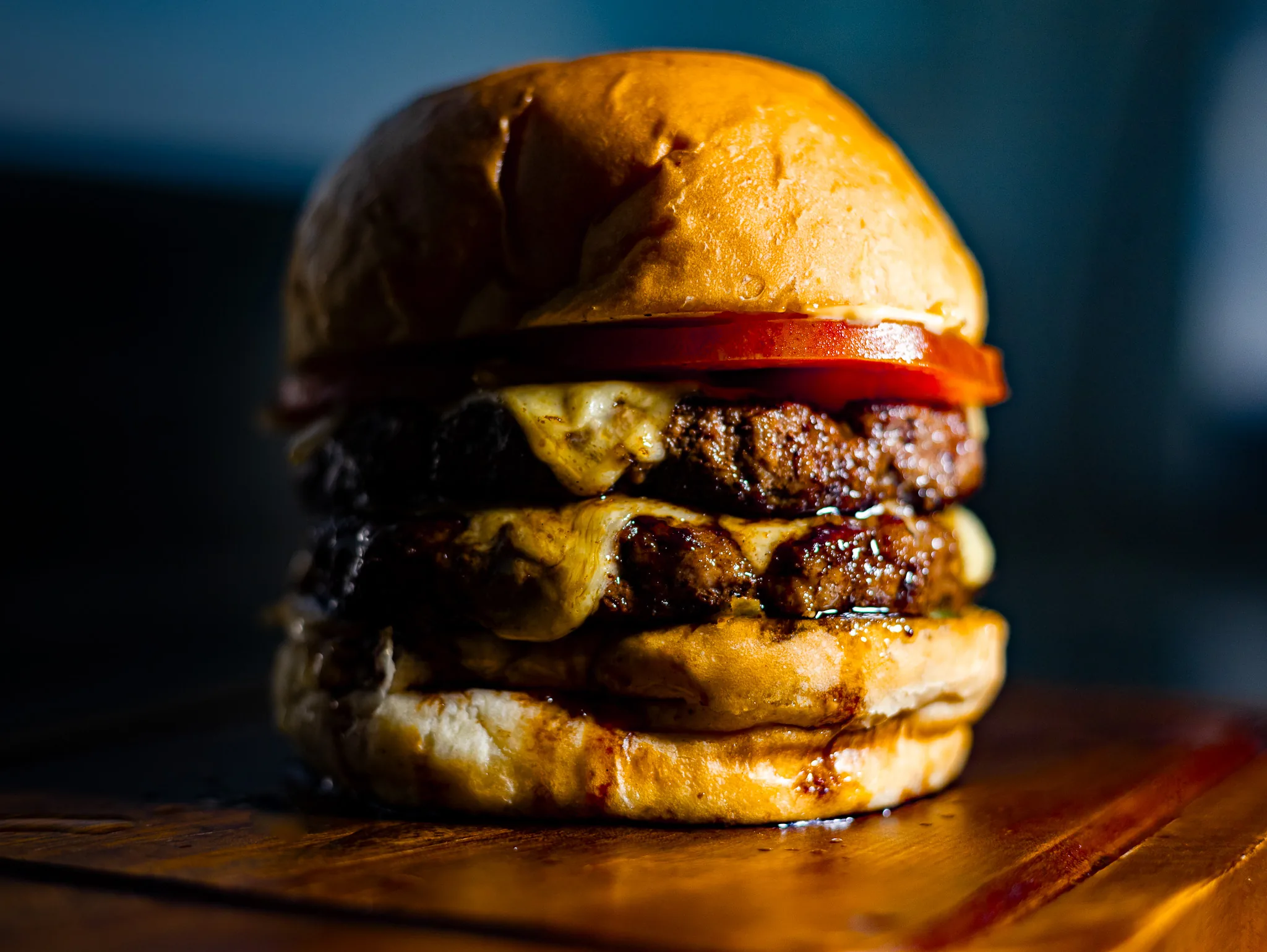 Close-up of a double cheeseburger