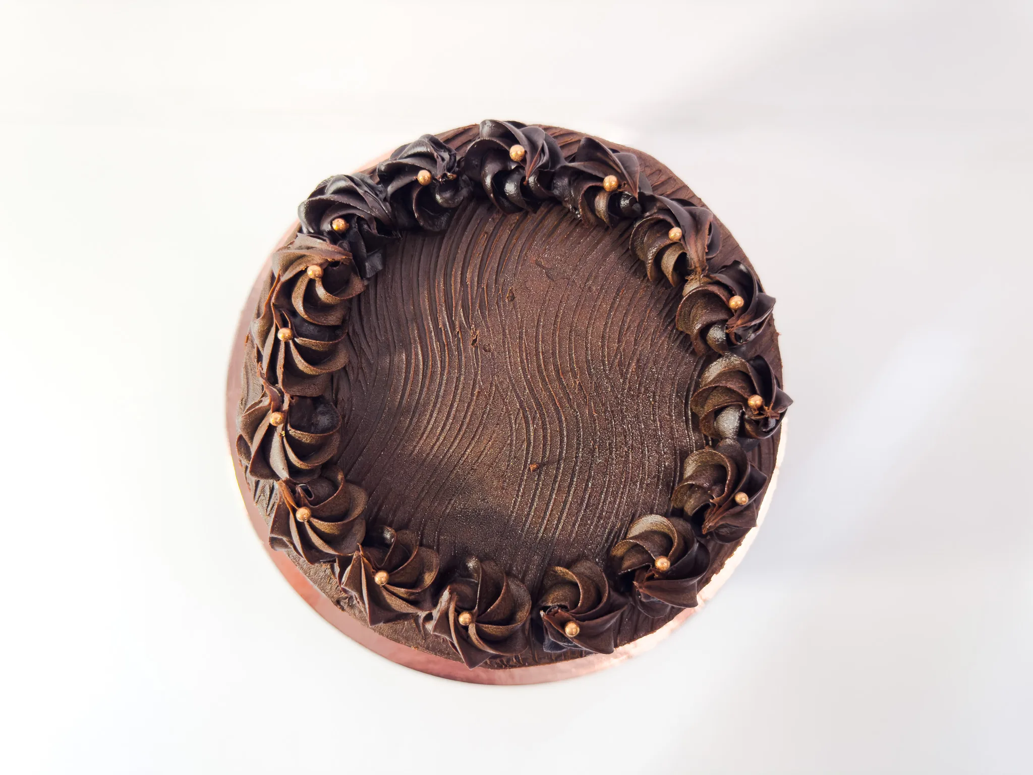 Overhead view of a chocolate cake