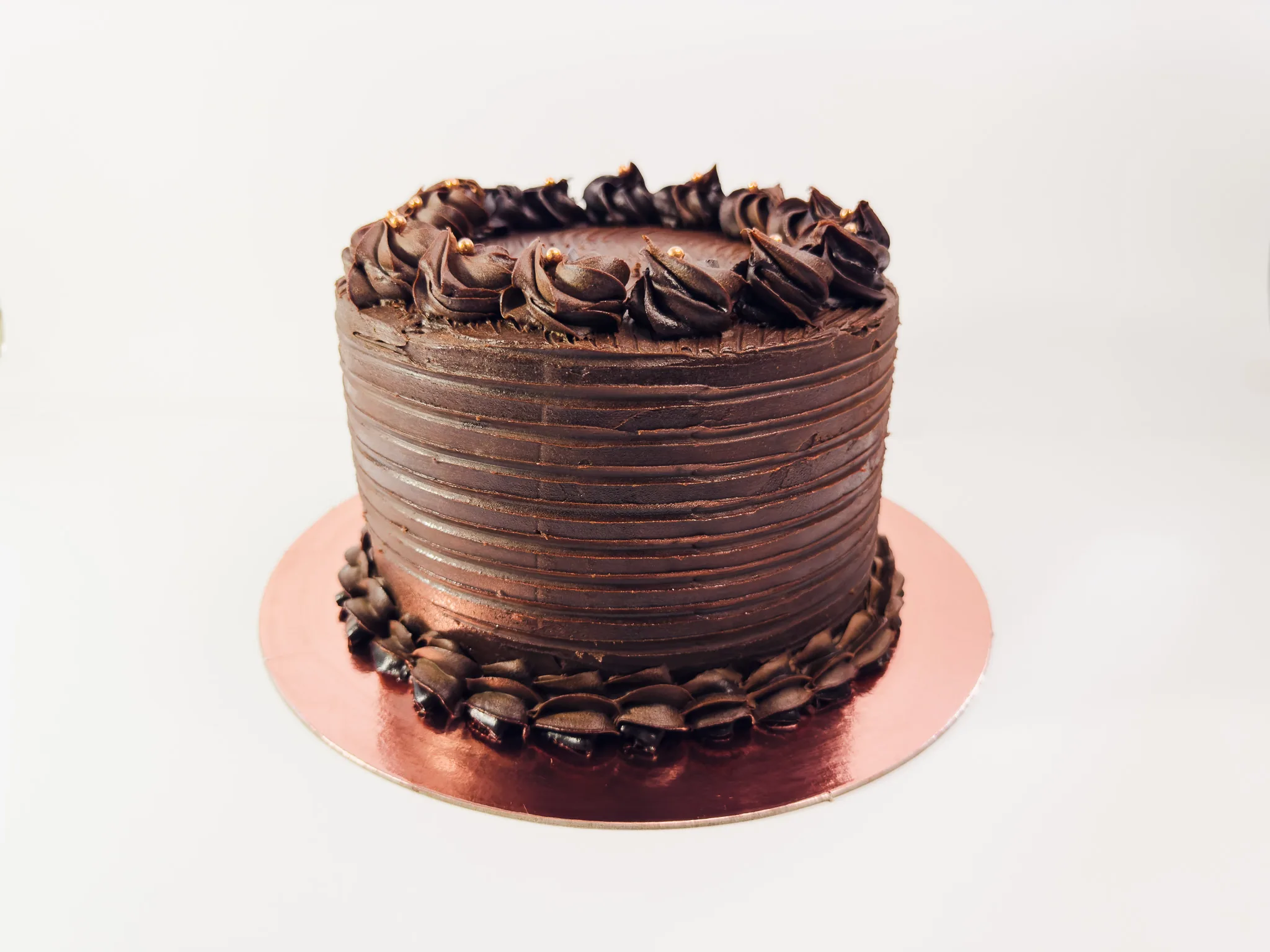 Chocolate cake photographed from the side