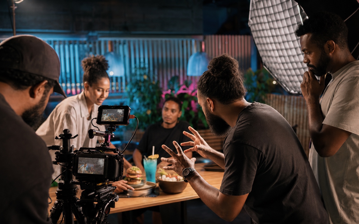 Illustrative scene of a film crew preparing a shoot